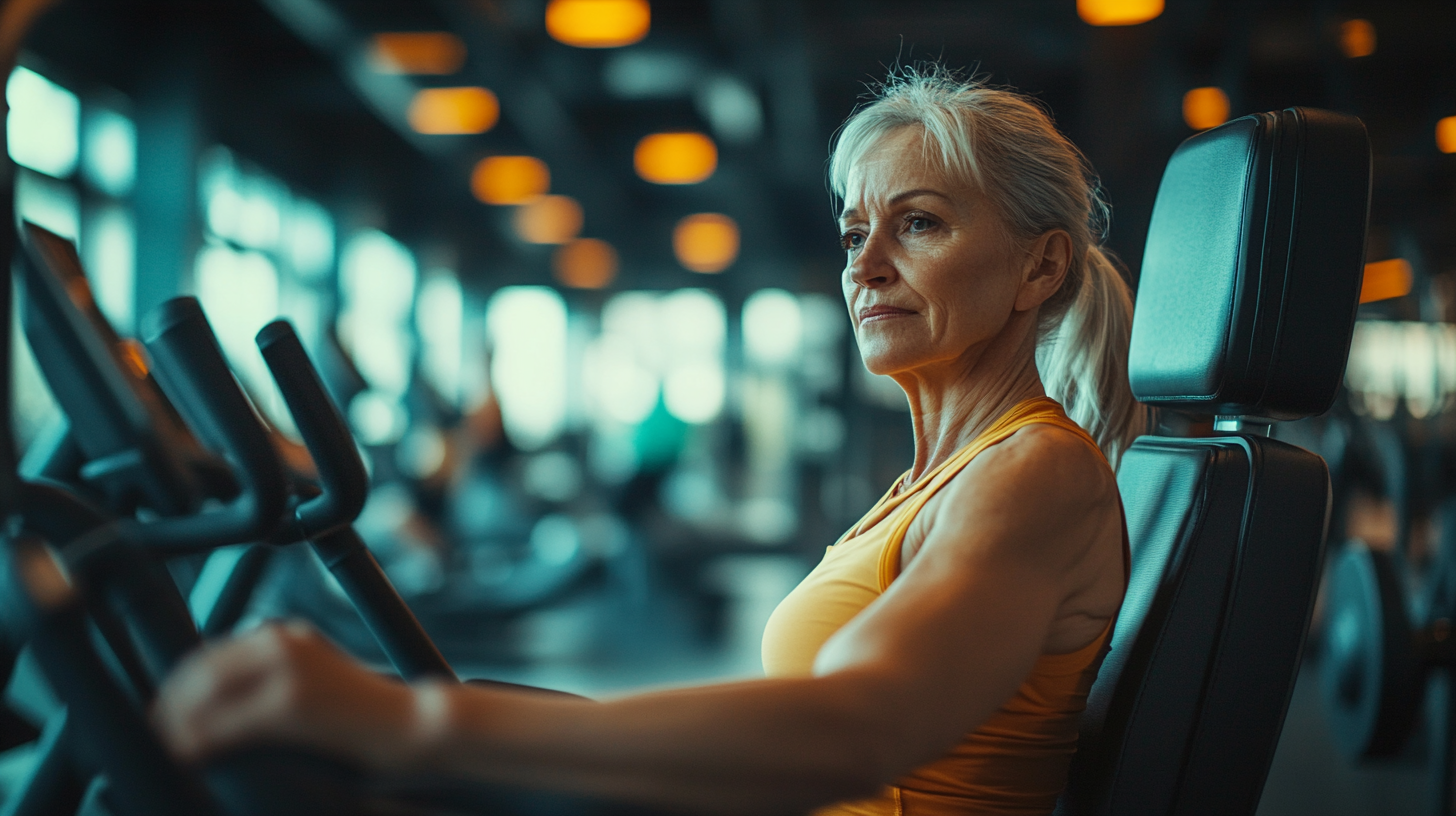 Група людей середнього віку займається творчим фітнесом